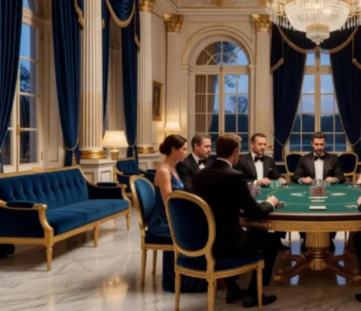 Salon privé de style Empire préparé pour une réception poker récréative