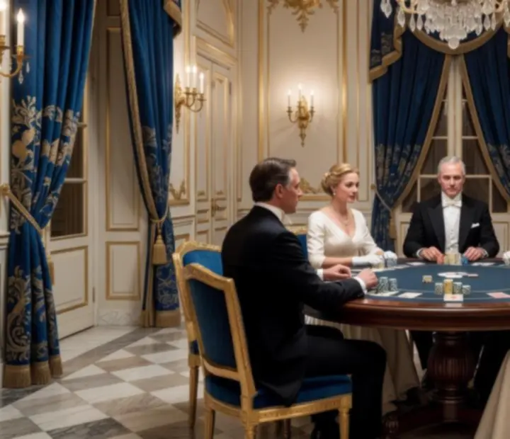 Salon de réception inspiré du style Empire avec table de poker récréatif