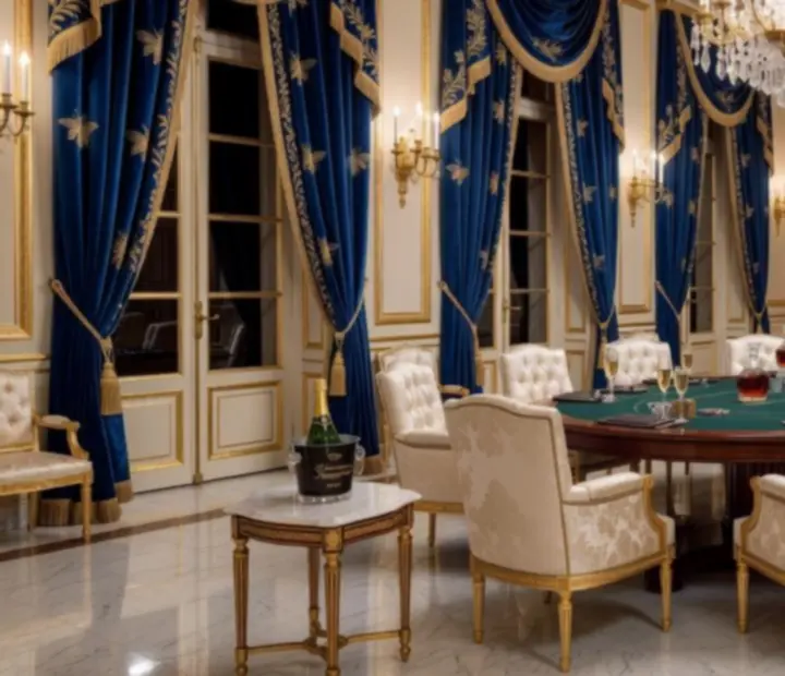 Salon de réception de style Empire préparé pour une soirée poker récréative.