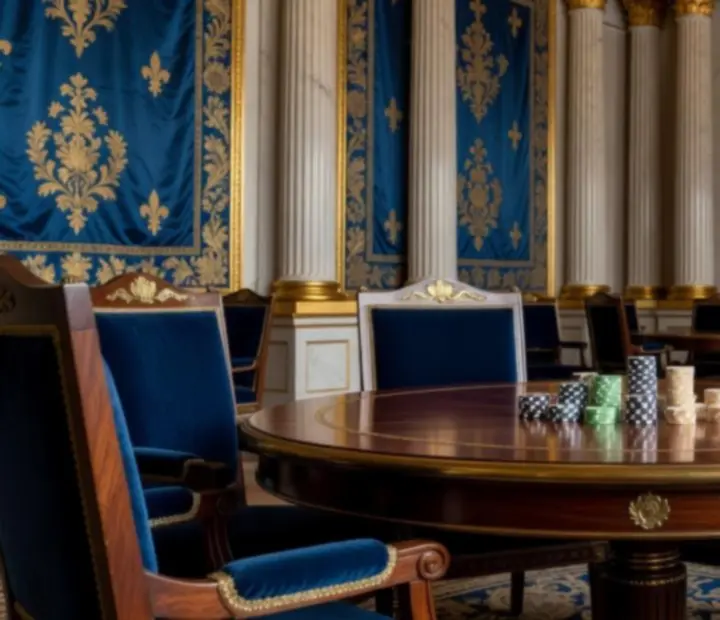 Table de poker élégante, jetons décoratifs et ambiance lumineuse feutrée